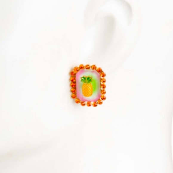 New Betsey Johnson Colorful Pineapple Stud Earrings - Picture 6 of 11